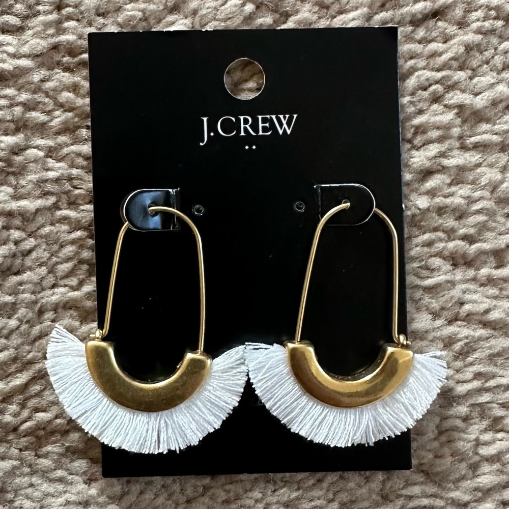 J. Crew Gold and White Fringe Earrings